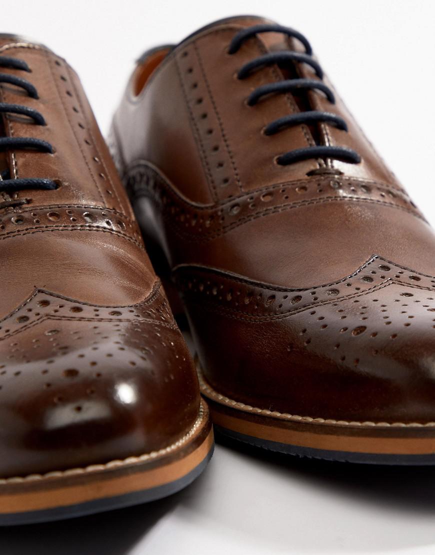 ASOS Wide Fit Brogue Shoes In Brown Leather With Natural Sole And Navy Details for Men - Lyst