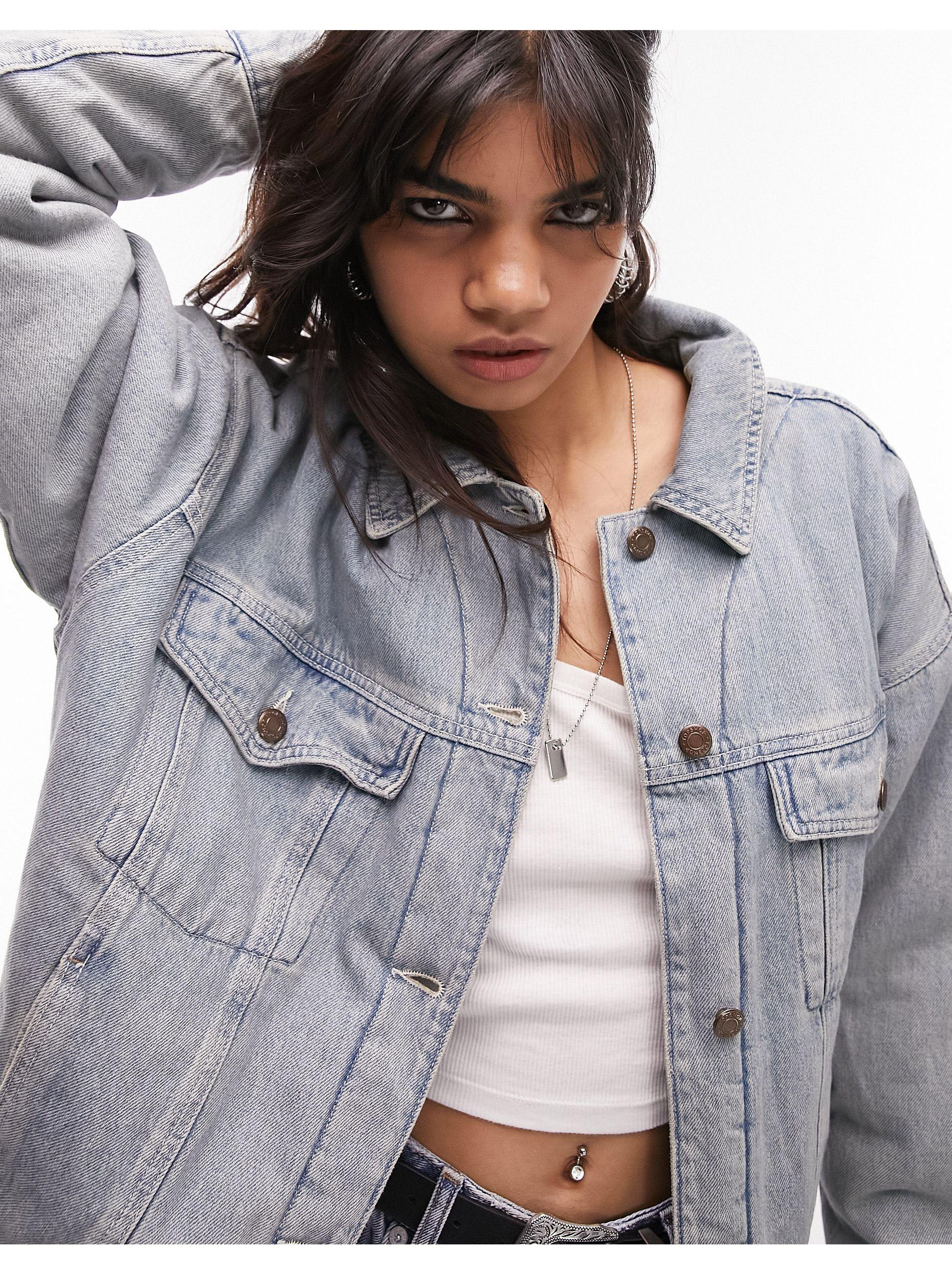 TOPSHOP Padded Denim Jacket In Gray Lyst topshop-padded-denim-jacket-in-gray-lyst