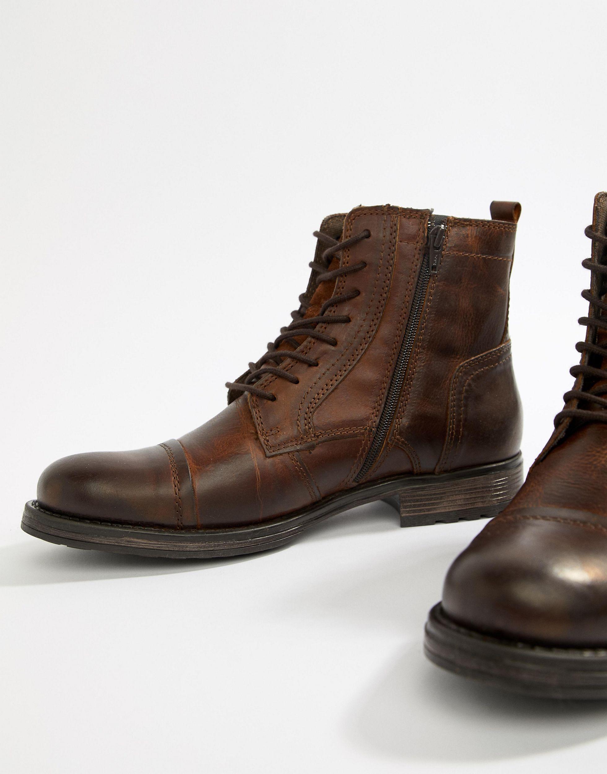 Jack & Jones Leather Boot With Side Zip in Brown for Men | Lyst