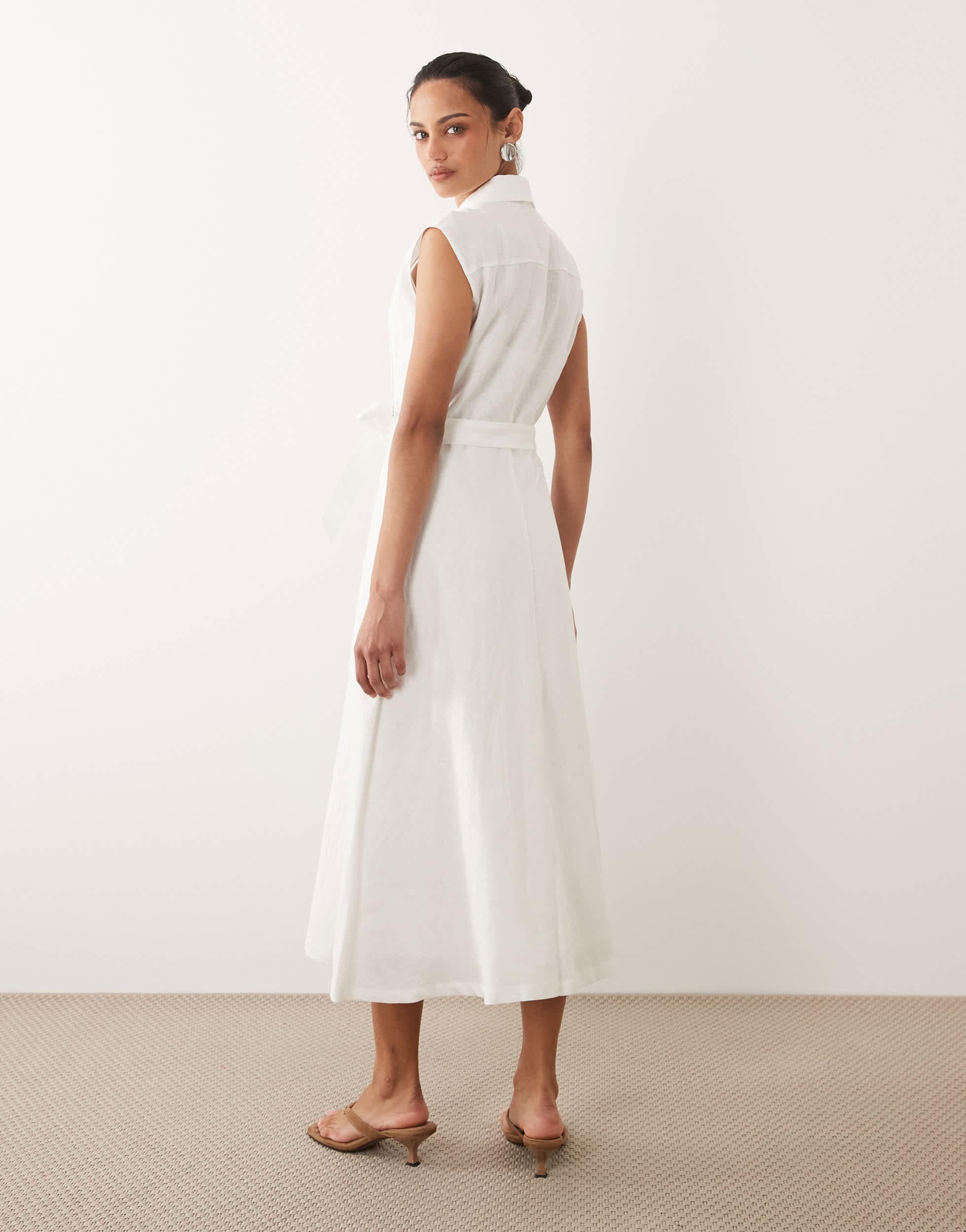 mango white linen dress Mango linen tie front midi dress in light beige