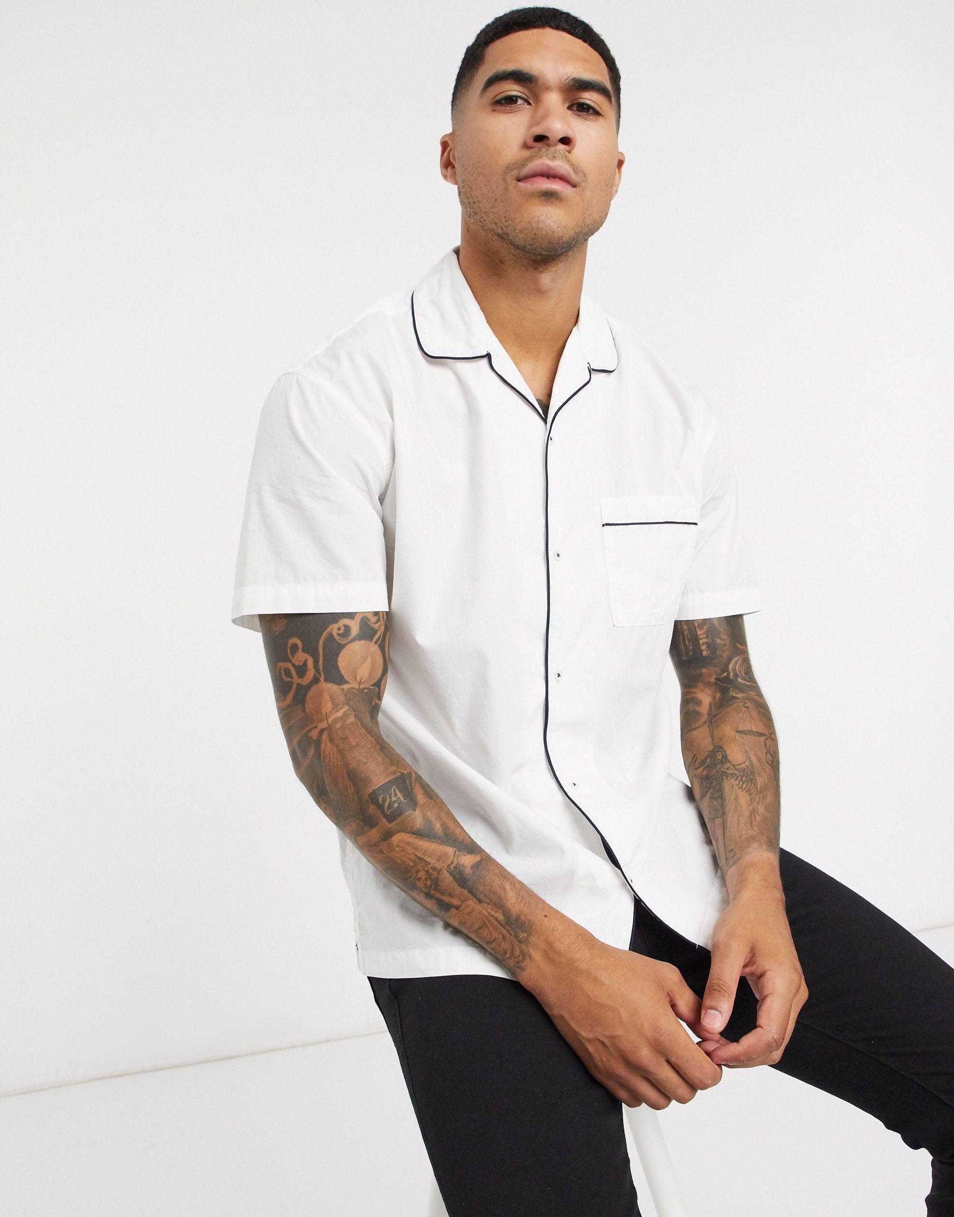 Jack & Jones Premium Short Sleeve Revere Collar Shirt With Piping in White  for Men | Lyst