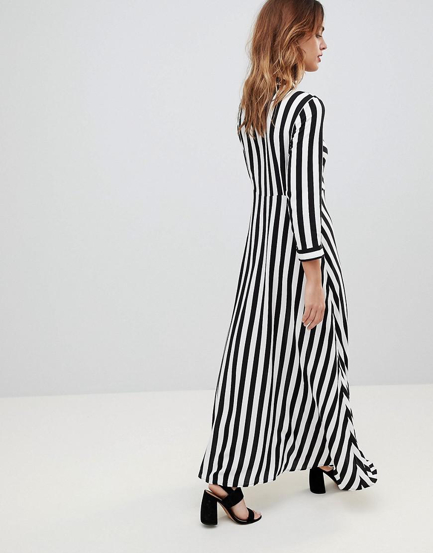 Y.A.S Stripe Maxi Shirt Dress in Black | Lyst