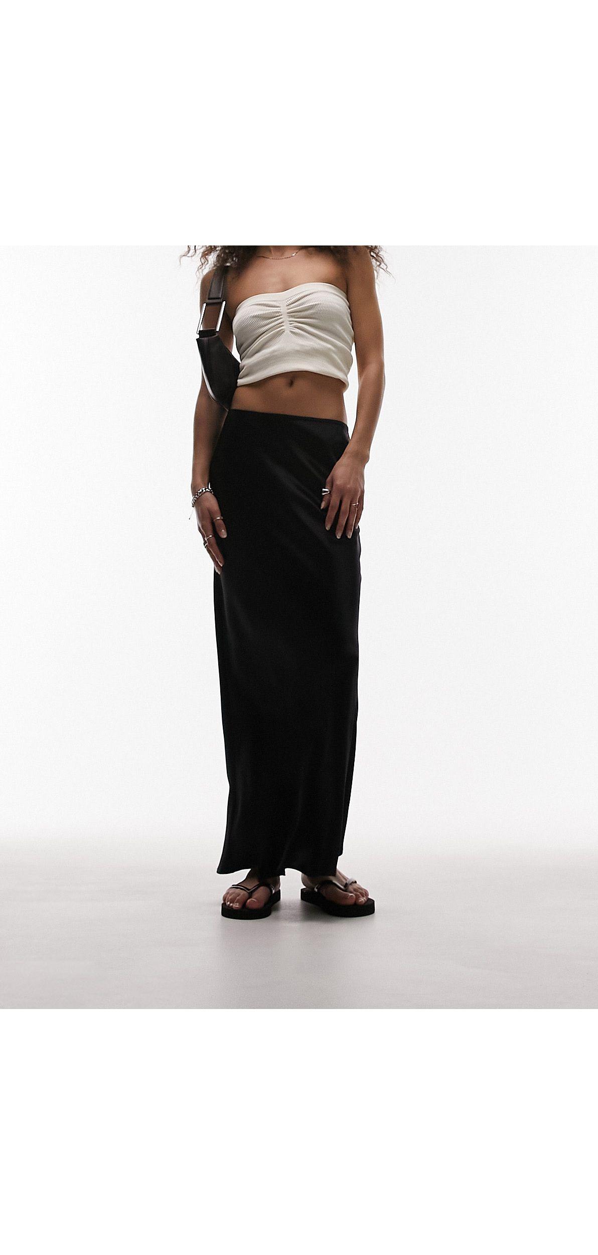 TOPSHOP Satin Bias Midi Skirt in Black | Lyst