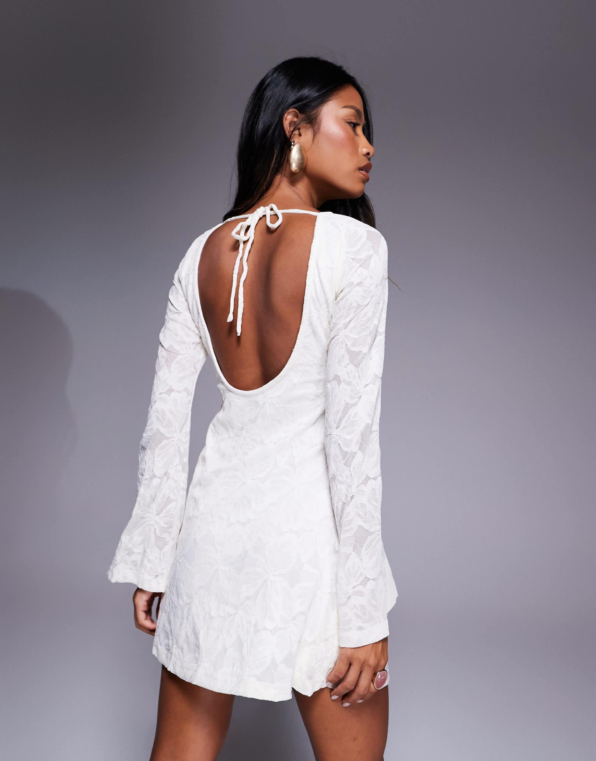 fitted lace wedding dress Princess Polly Women's Lukea Long Sleeve Minidress - Blue main image 0
