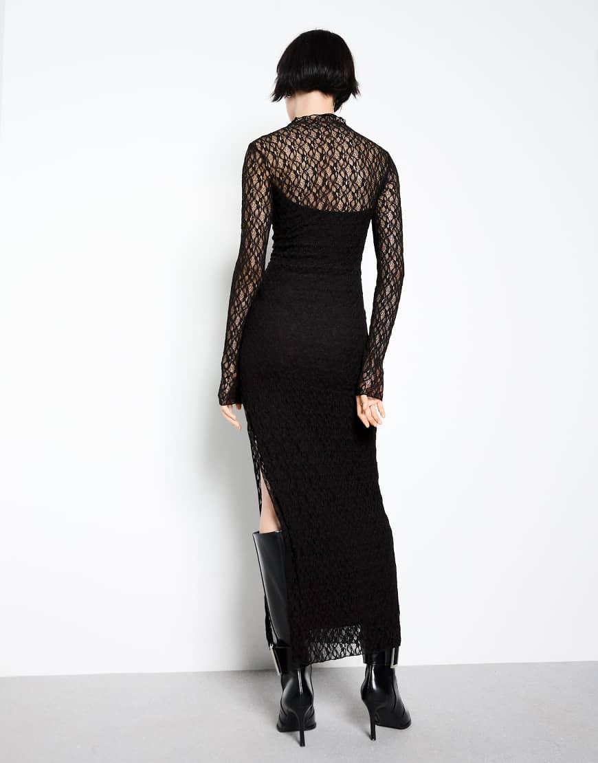 bershka maxi dress with rustic long sleeves Bershka