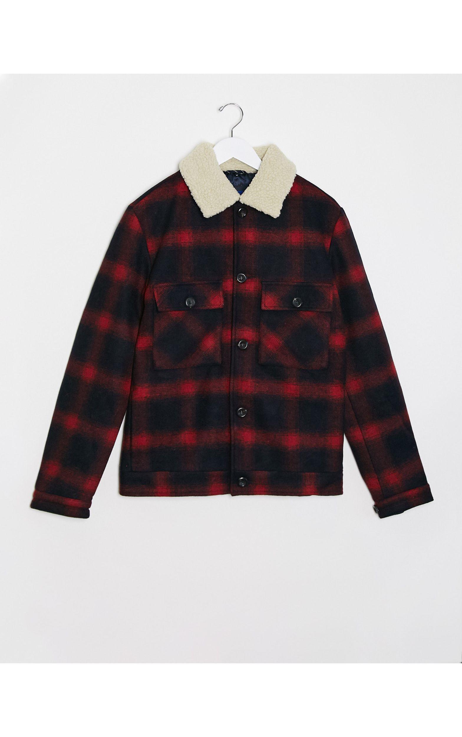 Jack & Jones Checked Trucker Wool Jacket With Borg in Brick Red (Red) for  Men | Lyst Australia