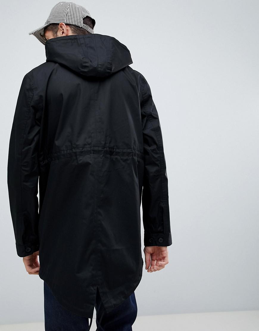 Fred Perry Cotton Hooded Fishtail Parka Jacket In Black for Men - Lyst