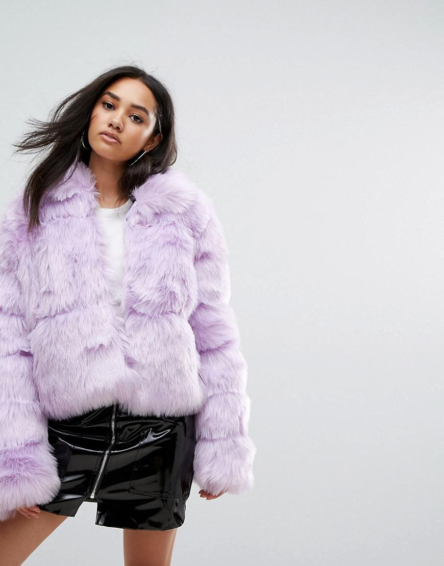 Missguided Crop Pelted Faux Fur Coat in Purple | Lyst