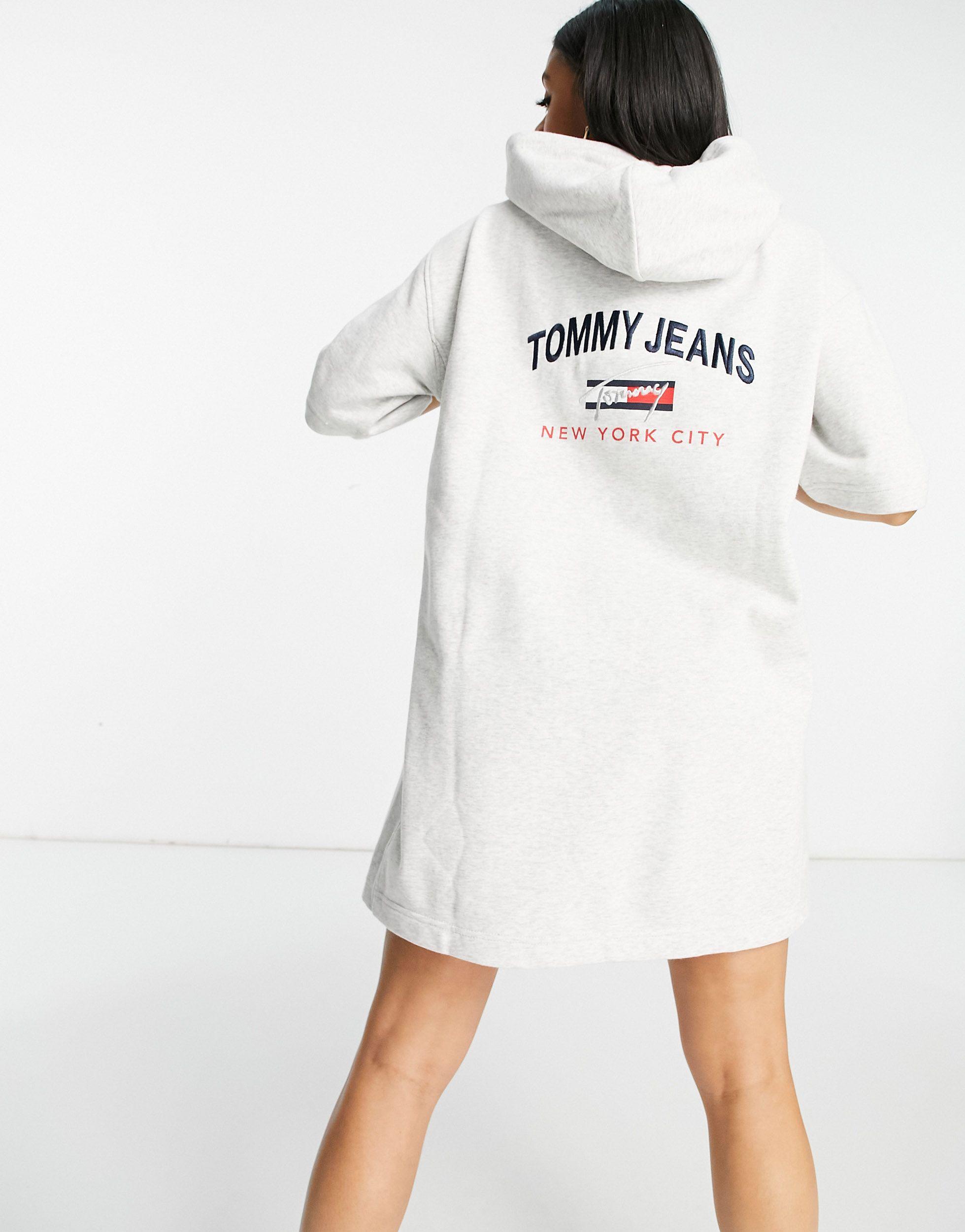 Tommy Hilfiger Short Sleeve Hoodie Dress in Grey (Gray) | Lyst