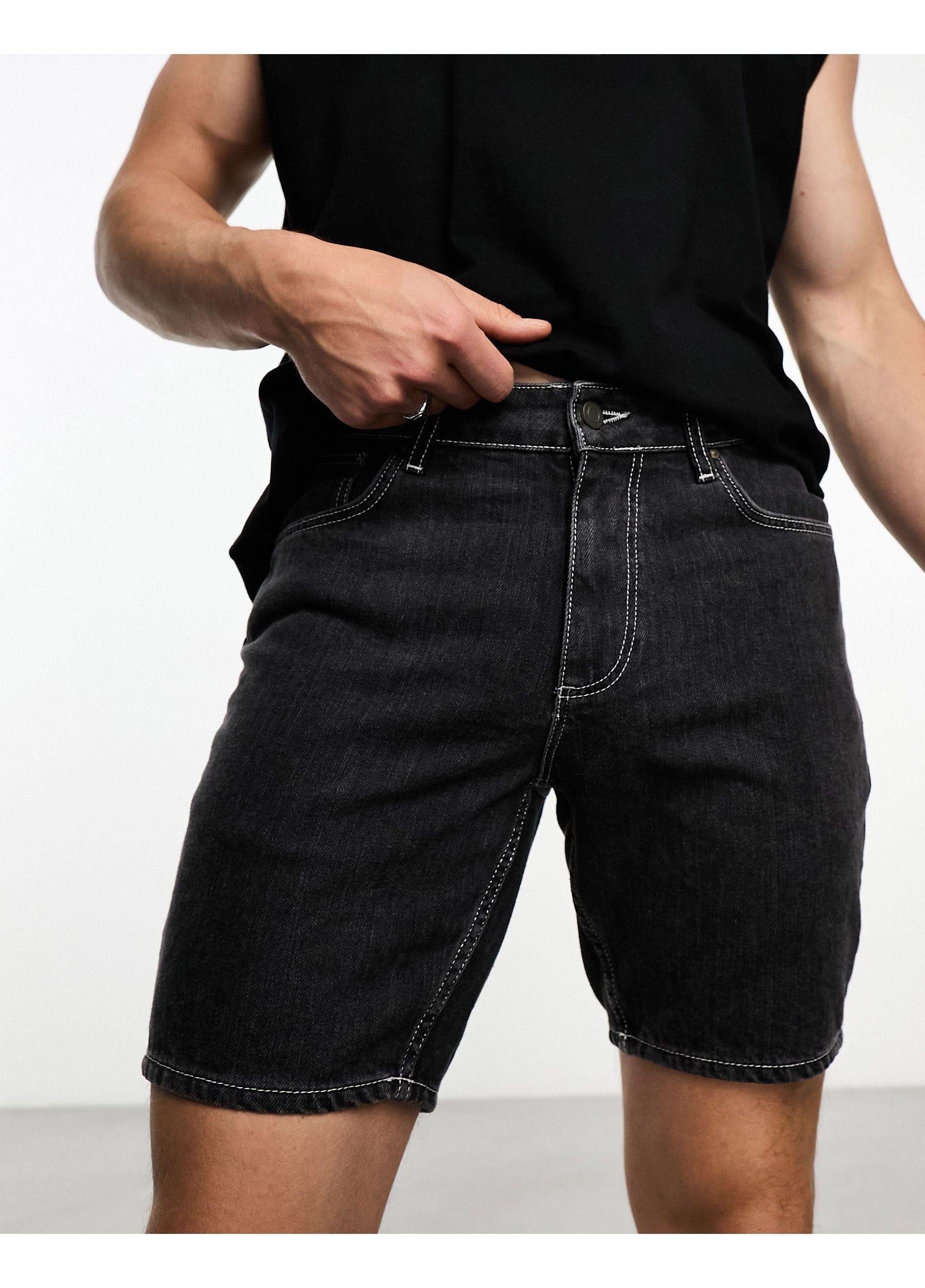 ASOS Classic Rigid Regular Length Denim Shorts With Contrast Stitch in