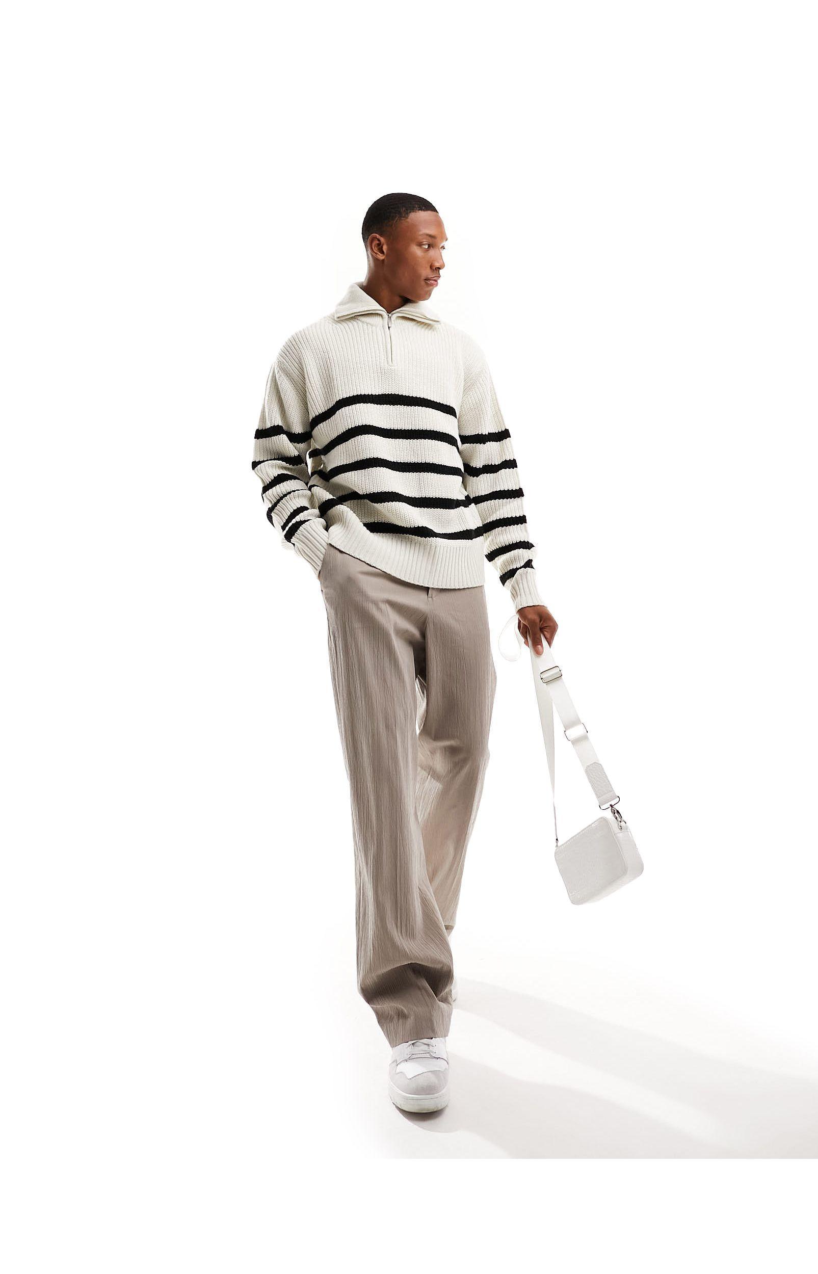 himページ Bershka 1/4 Zip Knitted Jumper in White for Men | Lyst