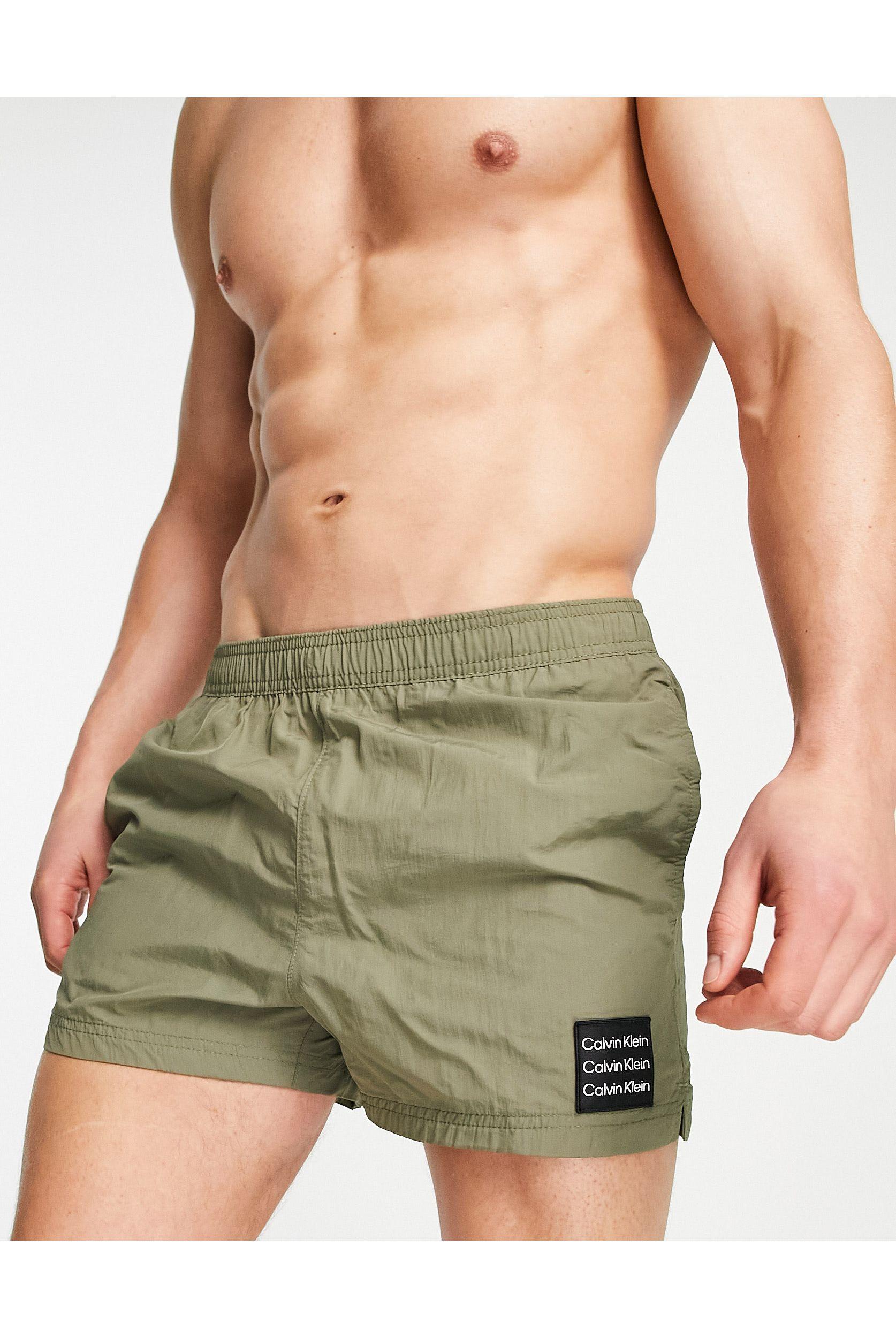 Calvin Klein Box Logo Swim Shorts in Green for Men | Lyst