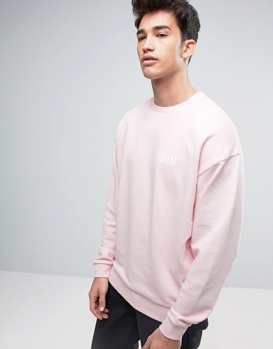 ASOS Cotton Oversized Sweatshirt With Nirvana Floral Back Print in Pink ...