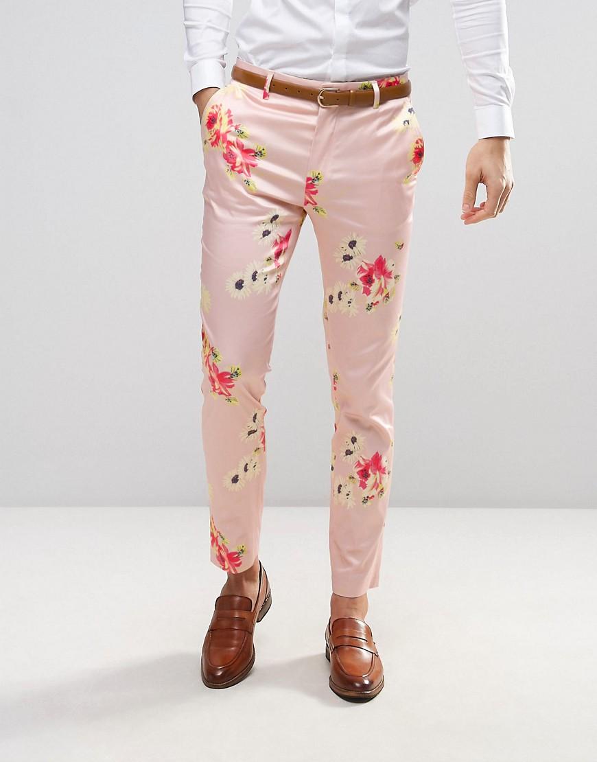 skrue En skønne dag elegant ASOS Wedding Skinny Smart Trousers In Pink Floral Print for Men | Lyst