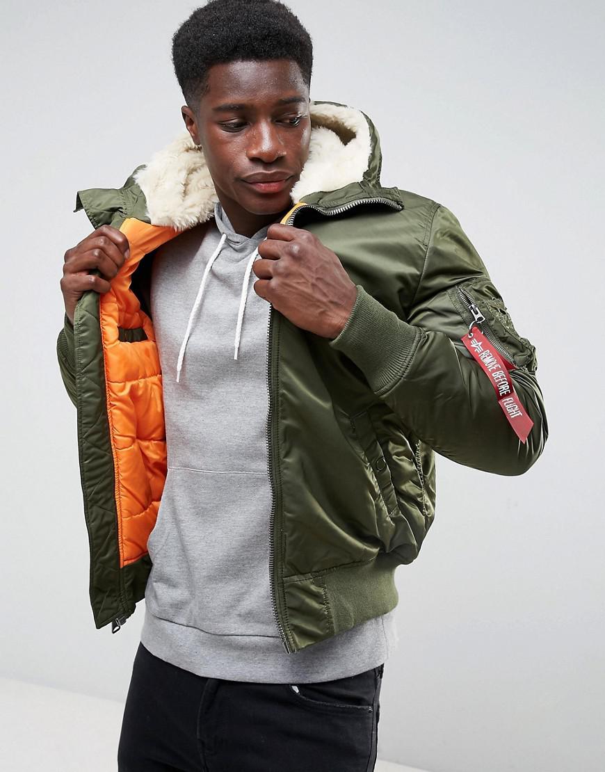 Alpha Industries Ma-1 Hooded Insulated Bomber Jacket Borg Lined Hood In Sage  in Green for Men | Lyst
