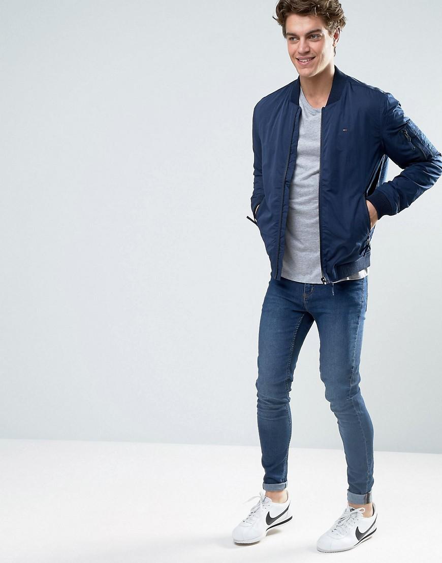 blue denim bomber jacket