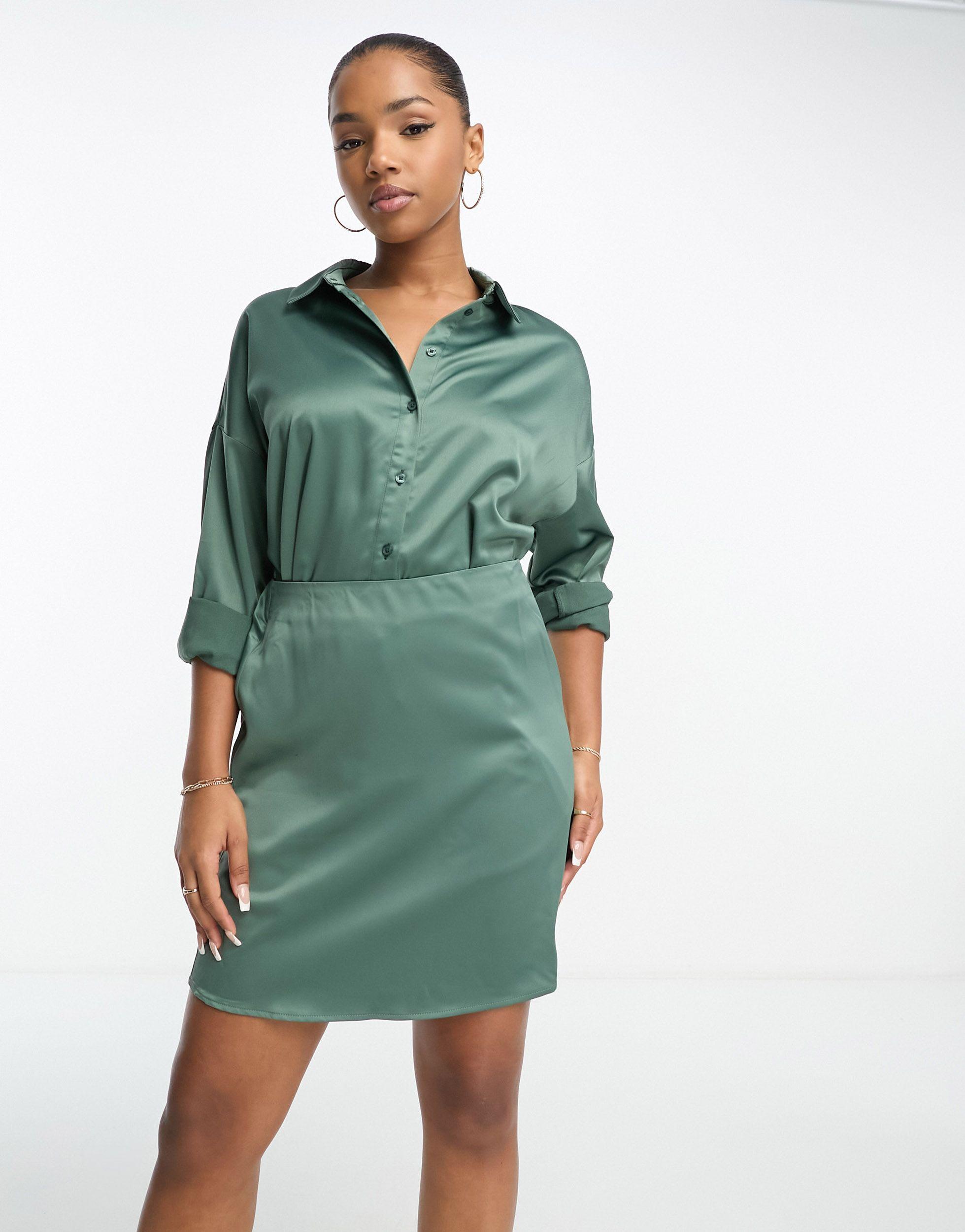 Vero Moda Satin Mini Skirt Co-ord Green | Lyst