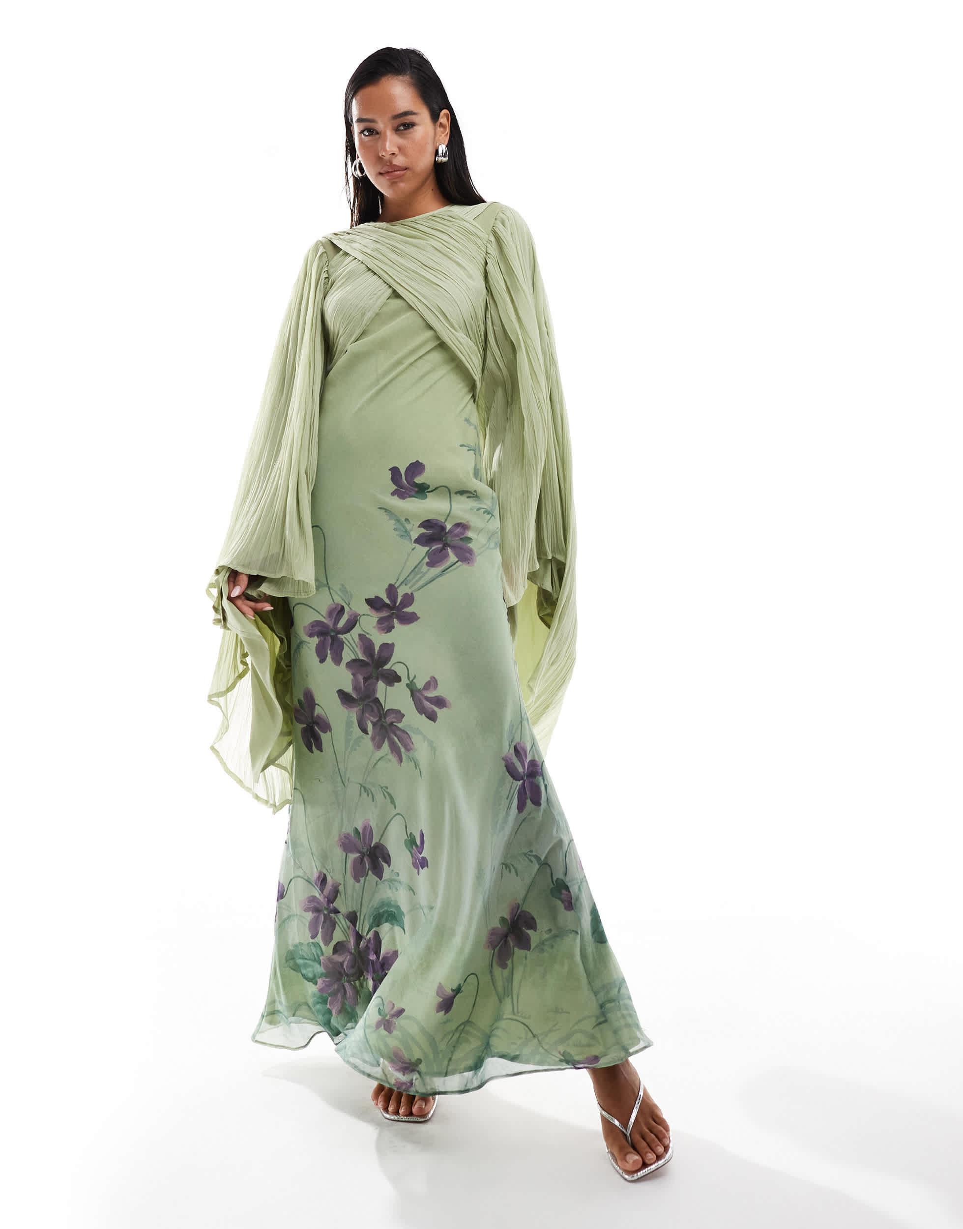 grey floral maxi dress Floral Smocked Long Sleeve Maxi Dress