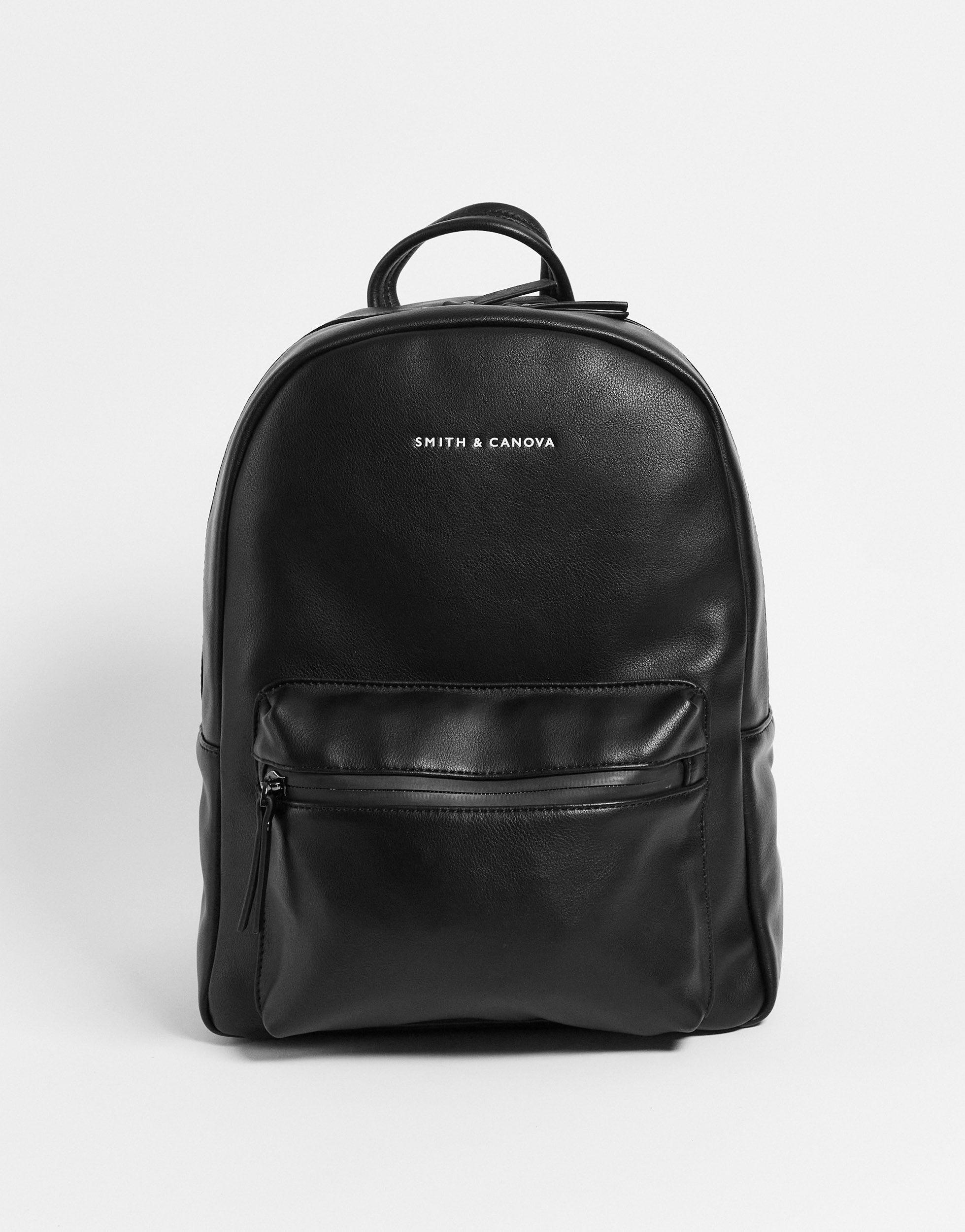 Smith & Canova Smith & Canova Leather Zip Pocket Backpack in Black for ...
