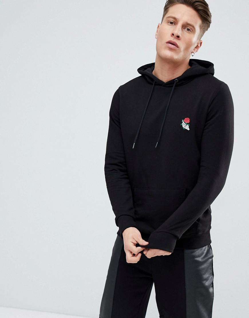 mens hoodie with rose embroidery