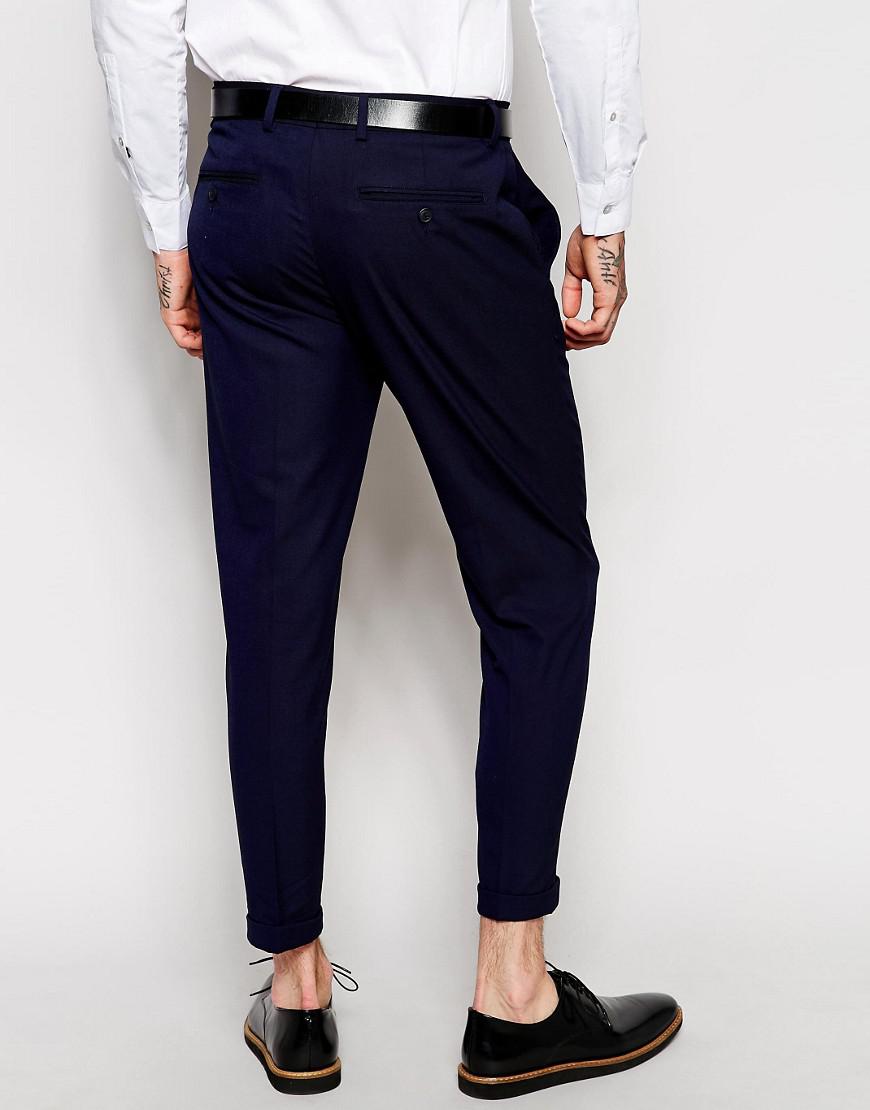 ASOS Synthetic Skinny Crop Smart Pants In Navy in Blue for Men - Lyst