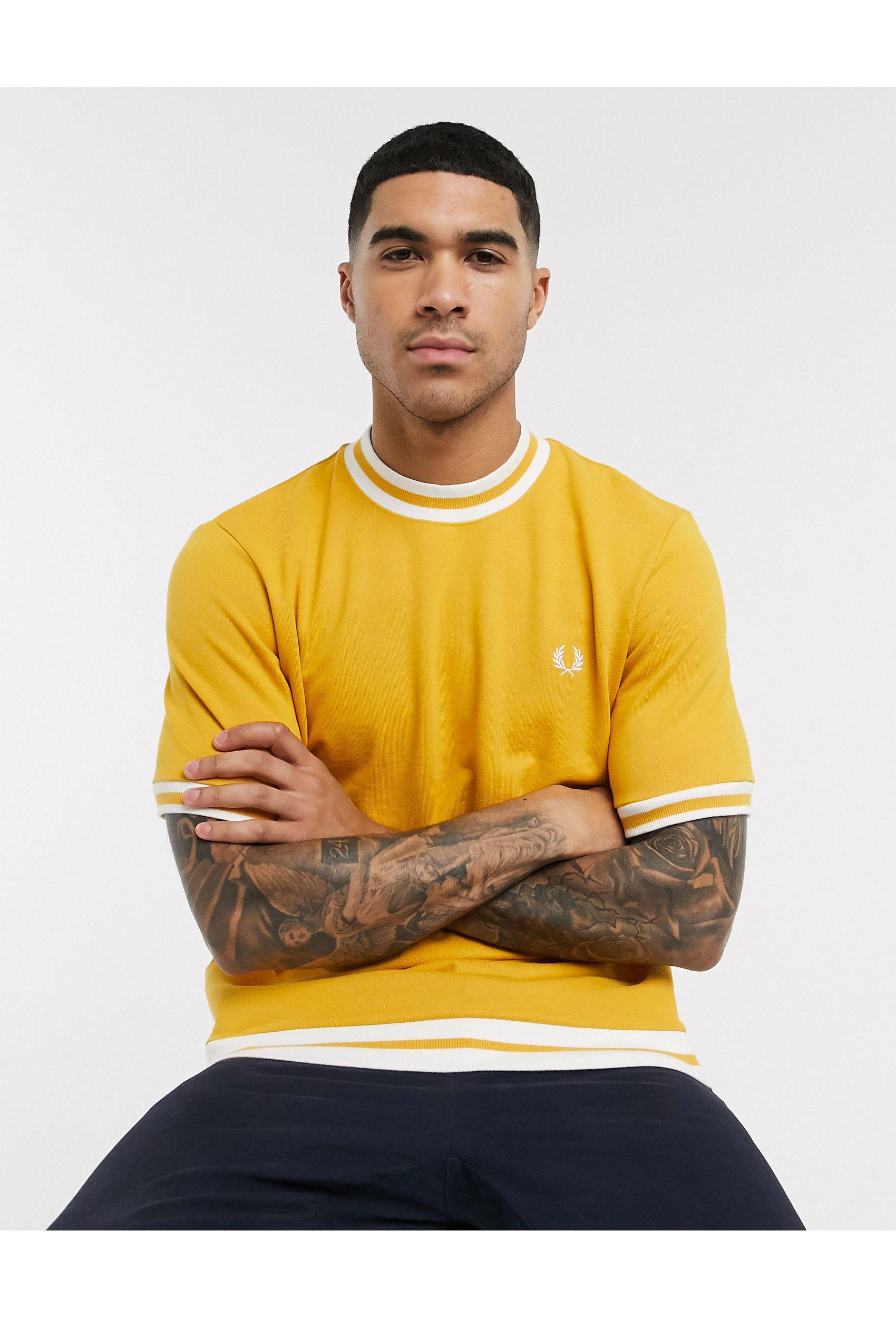 Fred Perry Cotton Oversized Large Twin Tipped Heavyweight T-shirt in Yellow  (Metallic) for Men - Lyst