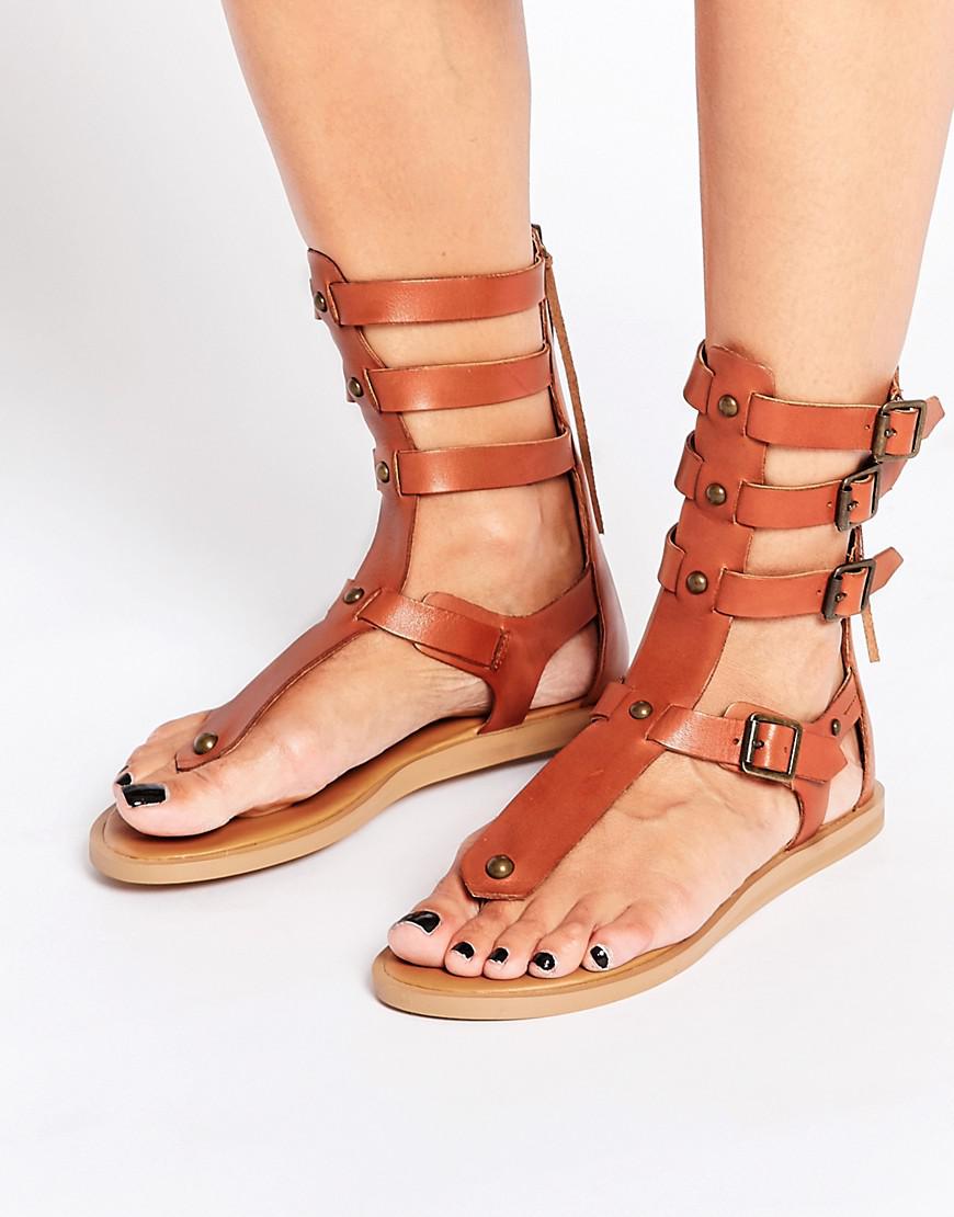 ALDO Livy Tan Leather Gladiator Flat Sandals in Brown - Lyst
