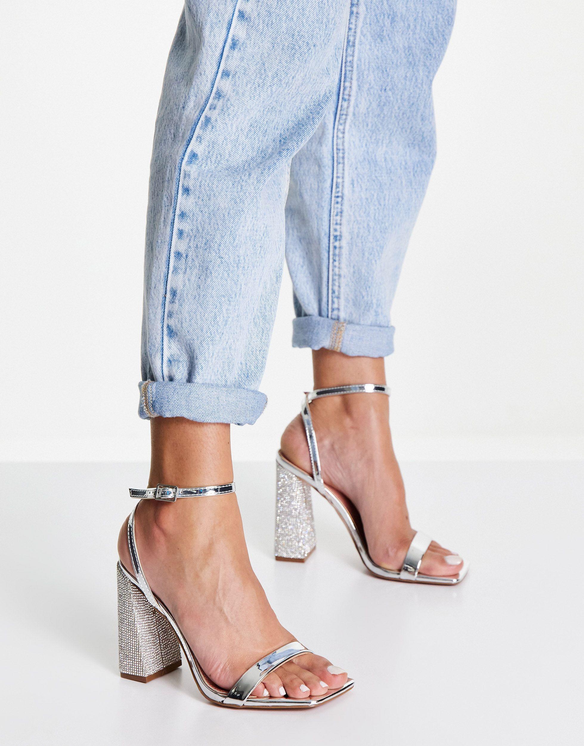 Lure opdagelse Hick ASOS Nora Embellished Block Heel Barely There Heeled Sandals in Metallic |  Lyst