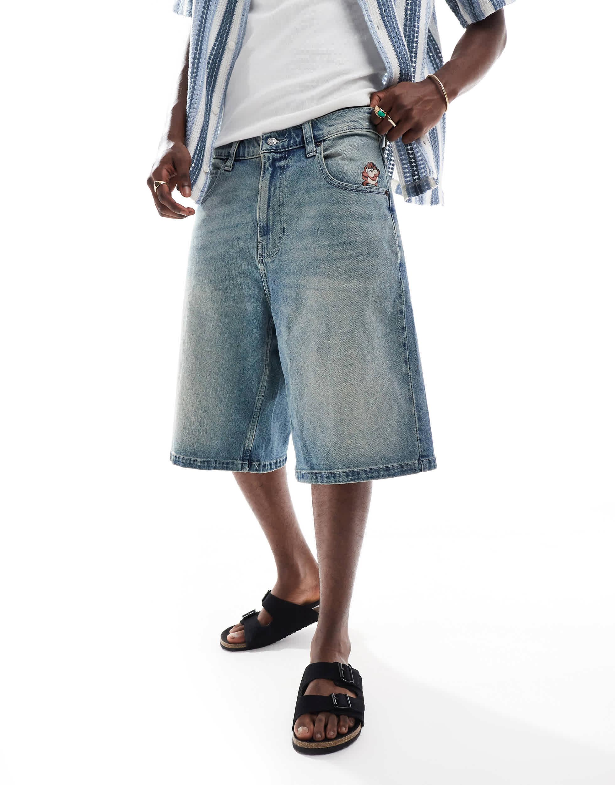 Hollister Super Baggy Denim Embroidered Short in Blue for Men | Lyst
