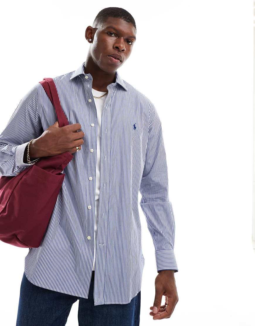 Polo Ralph Lauren Icon Logo Stripe Estate Collar Poplin Dress Shirt in Blue for Men Lyst UK