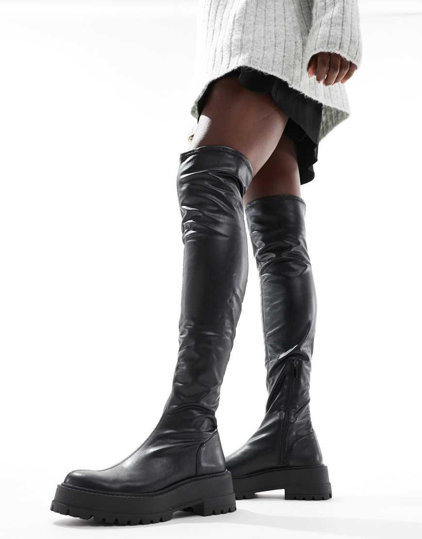 Stradivarius Over The Knee Chunky Boot in Black Lyst UK