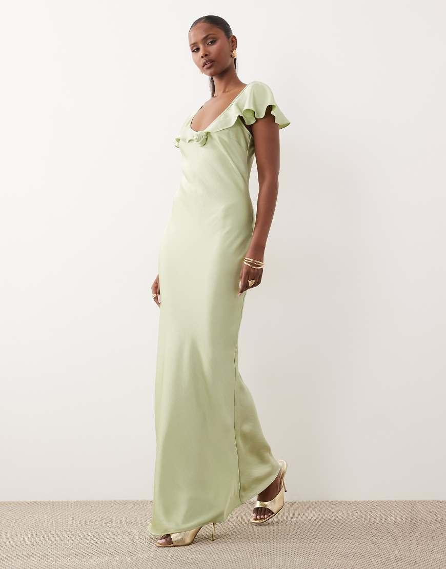 vero moda green dress Cap Sleeve Rose Detail Maxi in Cocktail dress