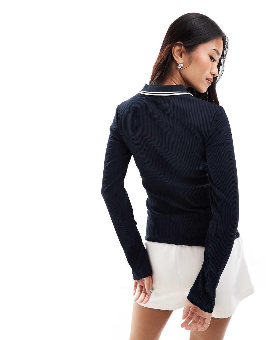 Fred Perry Long Sleeve Ribbed Polo Shirt in Blue | Lyst UK