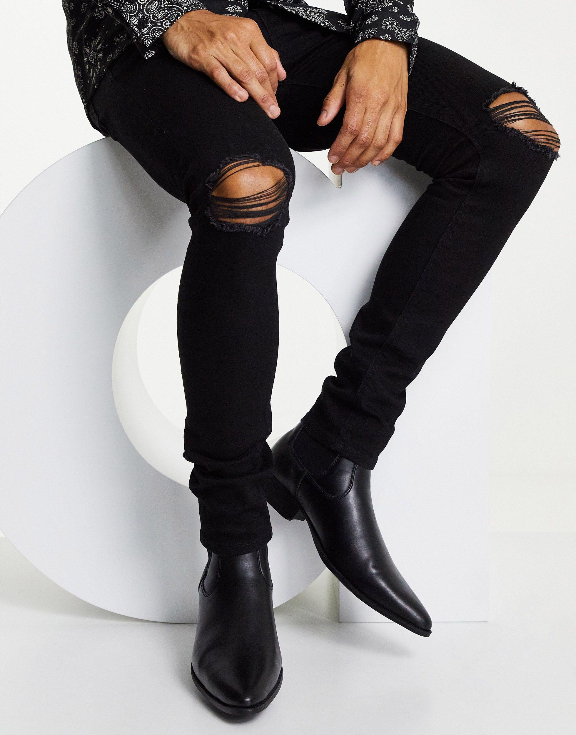 ASOS Cuban Heel Western Chelsea Boots in Black for Men | Lyst