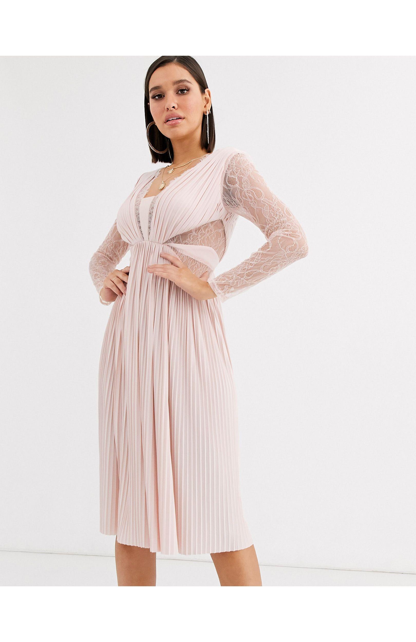 long sleeve midi pleated dress