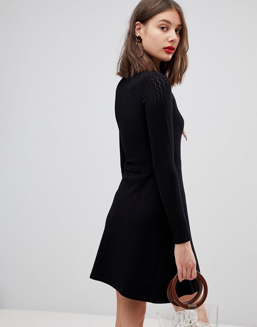 warehouse pointelle yoke dress
