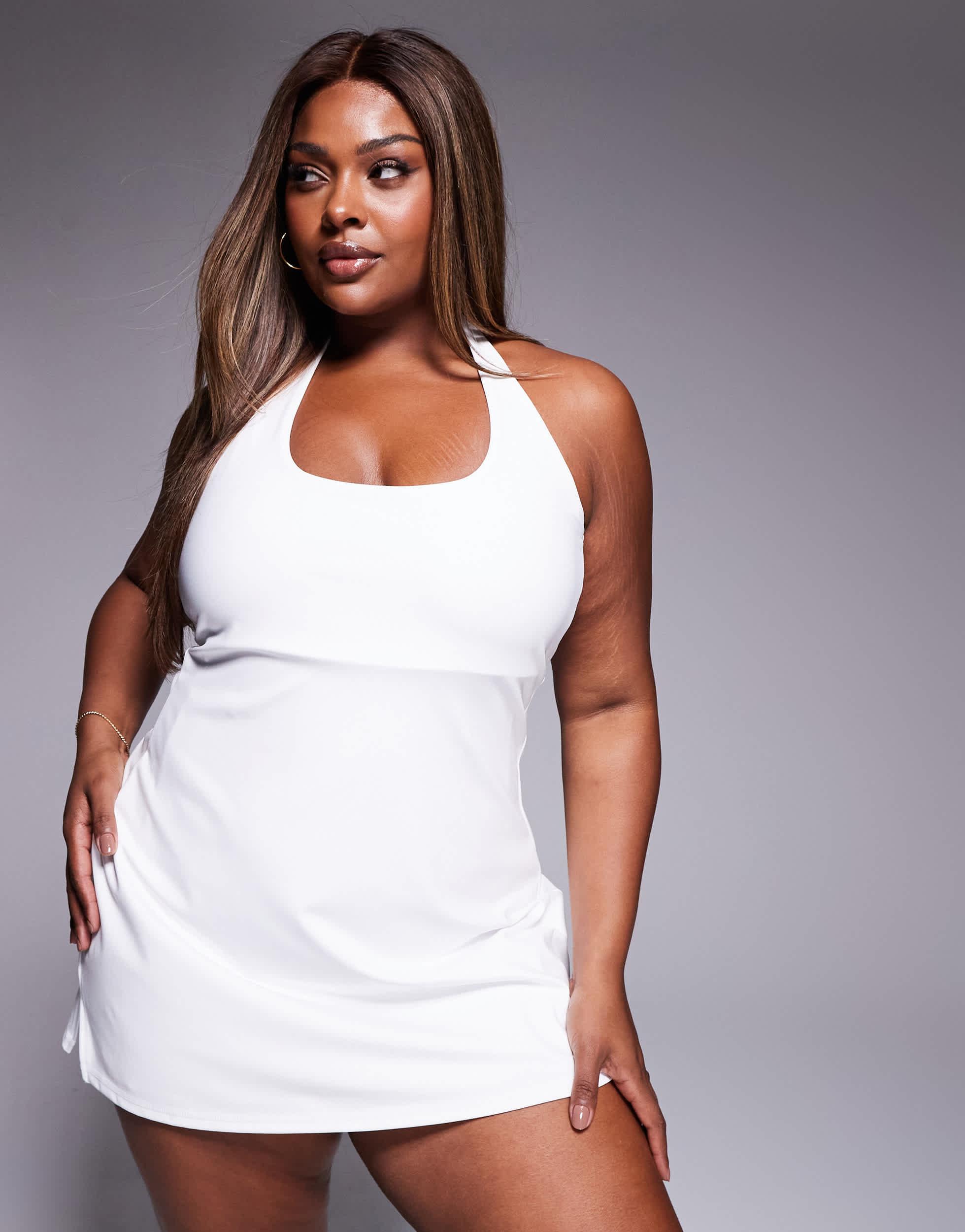 4505 Curve Active Halter Neck Tennis Dress With Under Shorts in White | Lyst