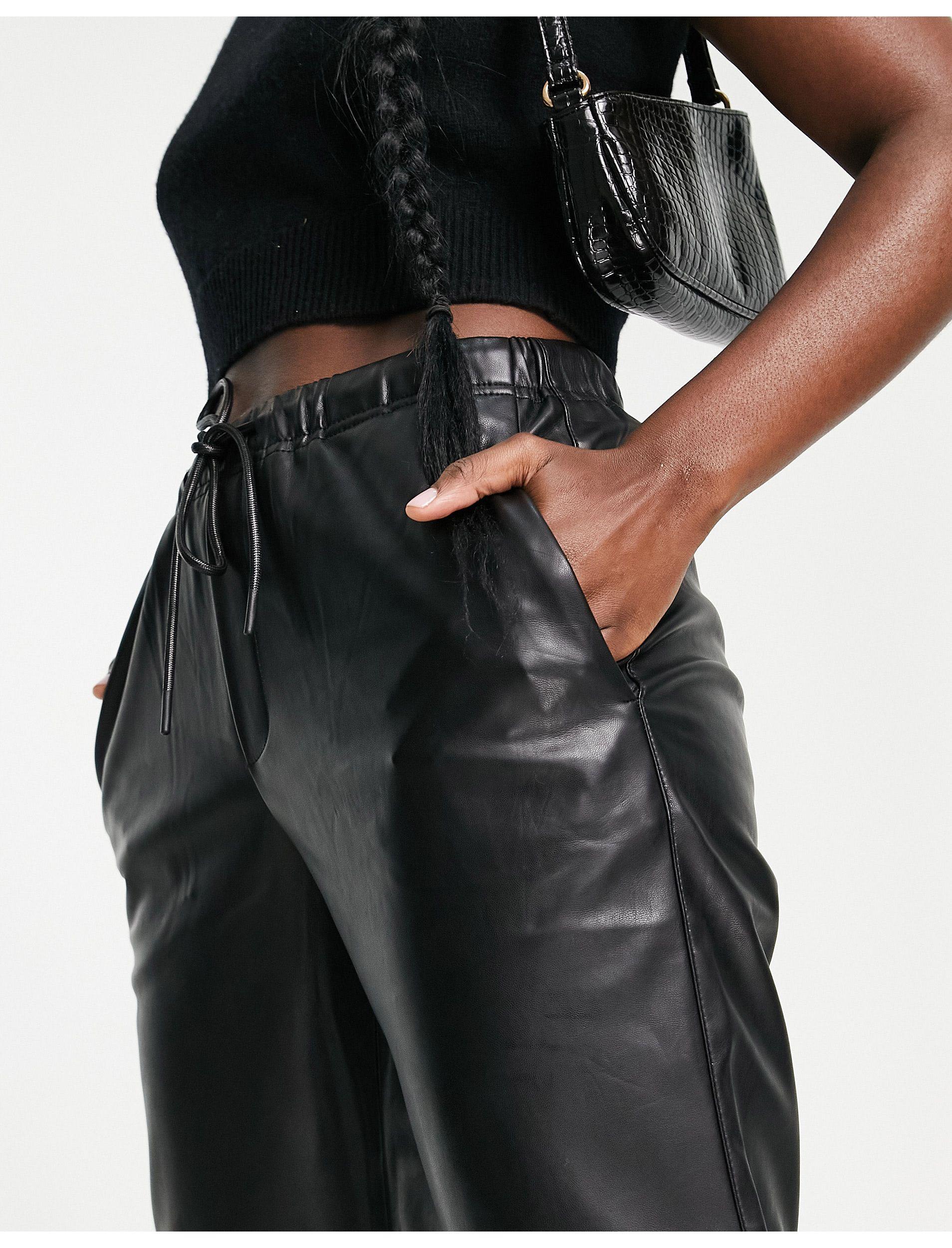 Mango Faux Leather Straight Leg Trousers in Black | Lyst
