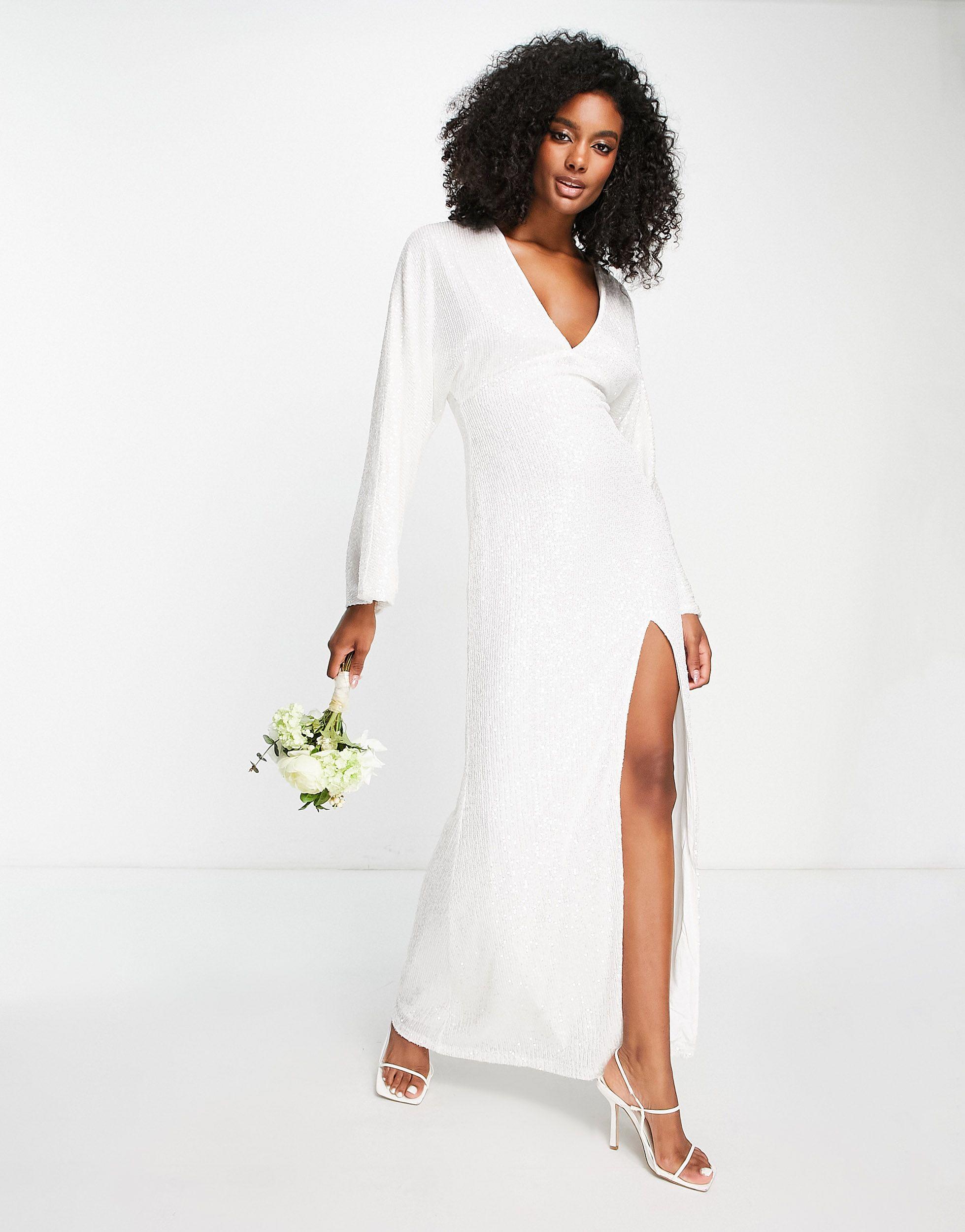 Pretty Lavish Bridal Embellished Thigh Split Maxi Dress in White | Lyst UK