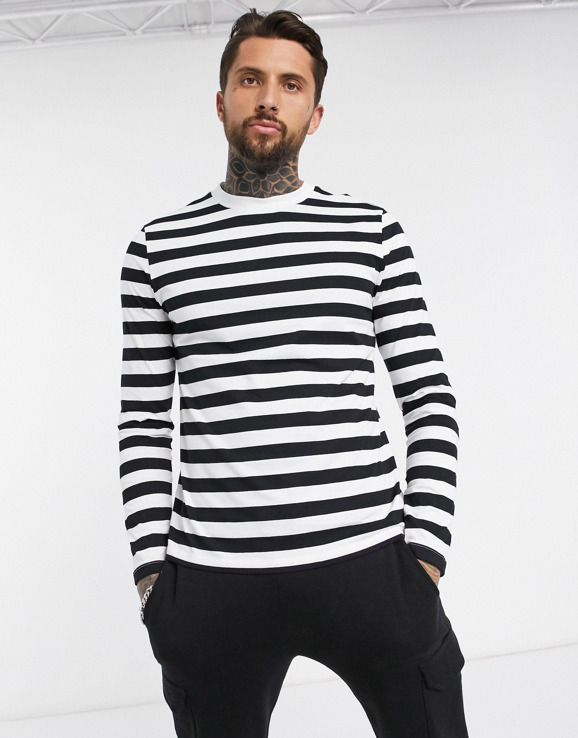 ASOS Long Sleeve Striped T-shirt in Black for Men - Lyst