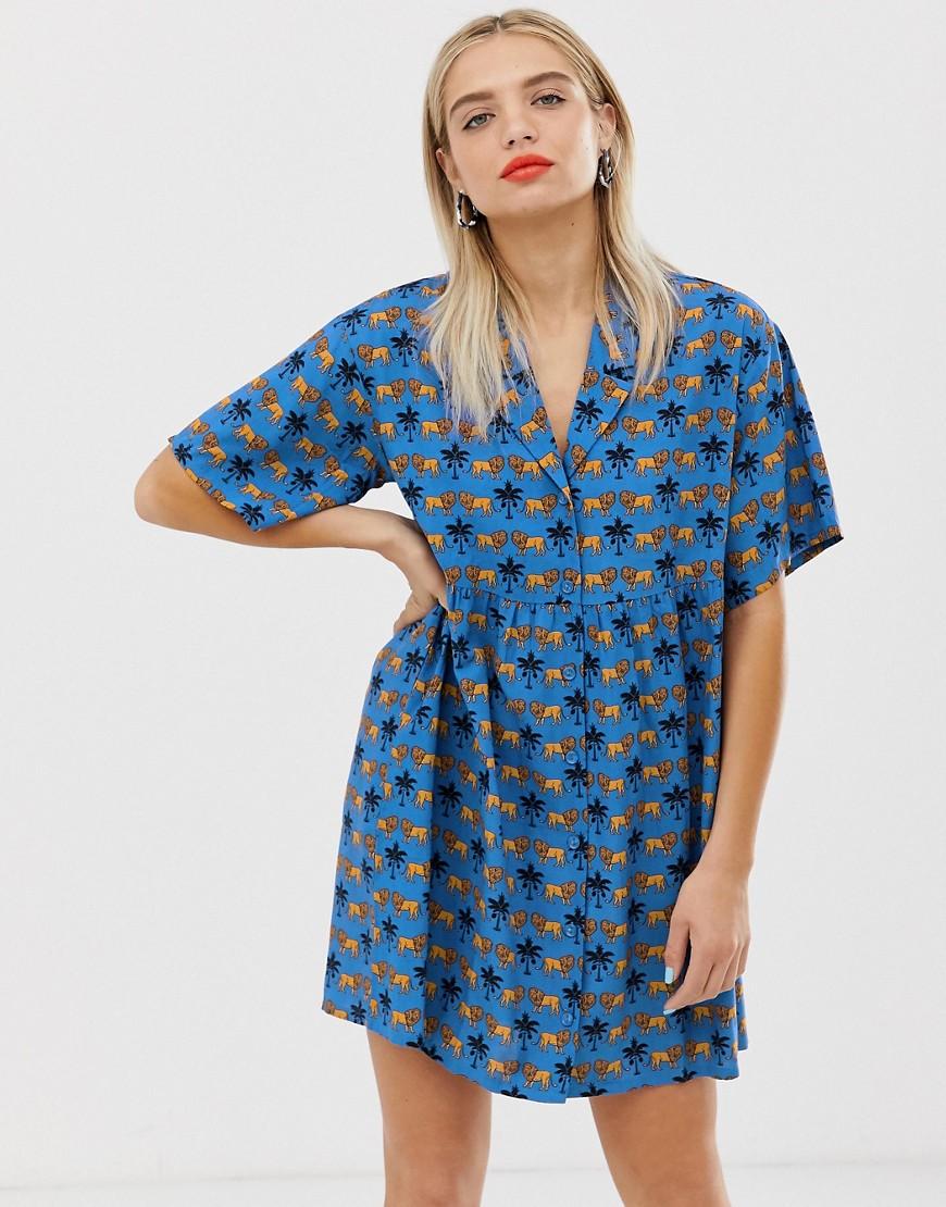 Monki Synthetic Lion Print Mini Smock 