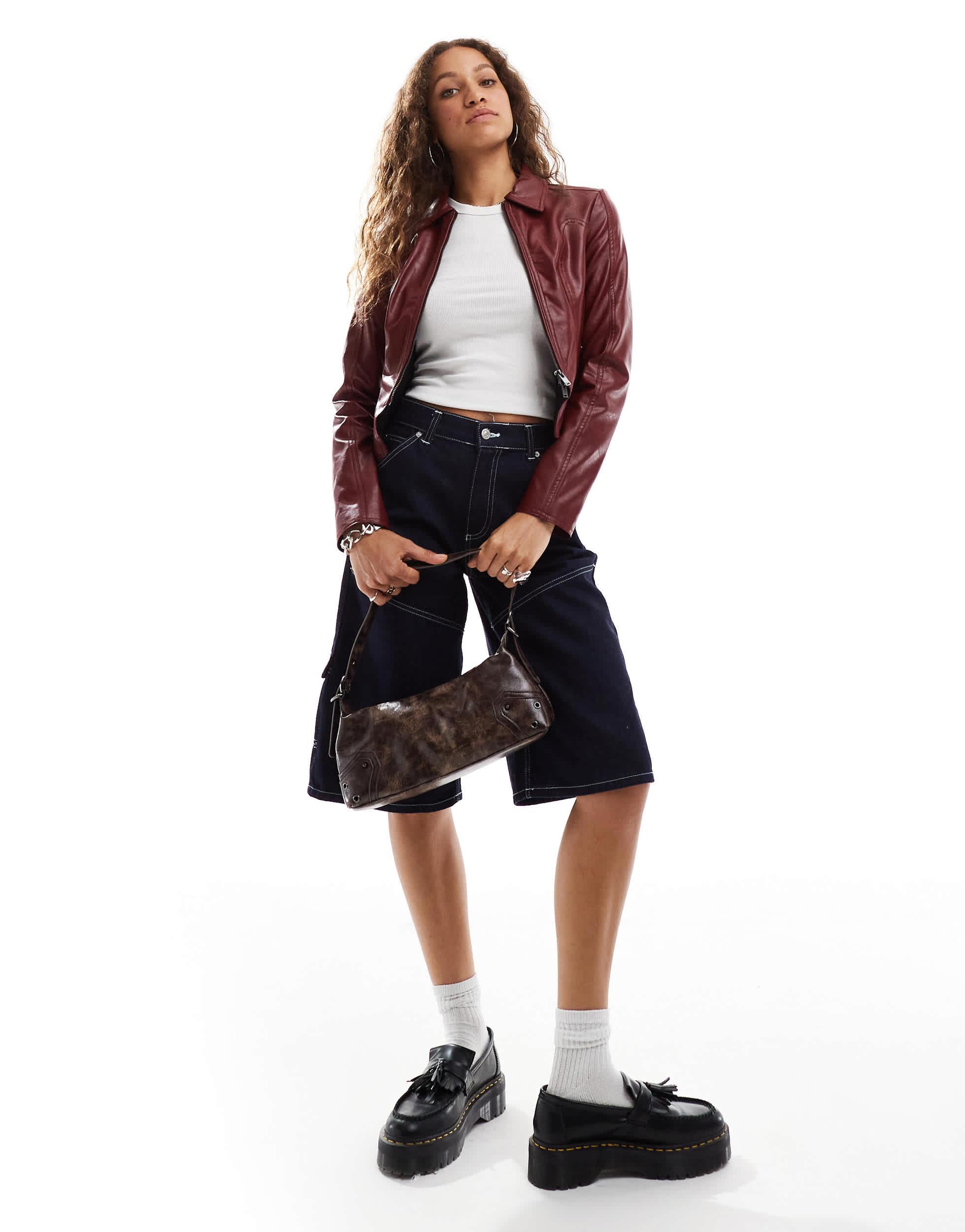 Bershka Faux Leather Jacket Red Leather Skirt Bershka Bershka