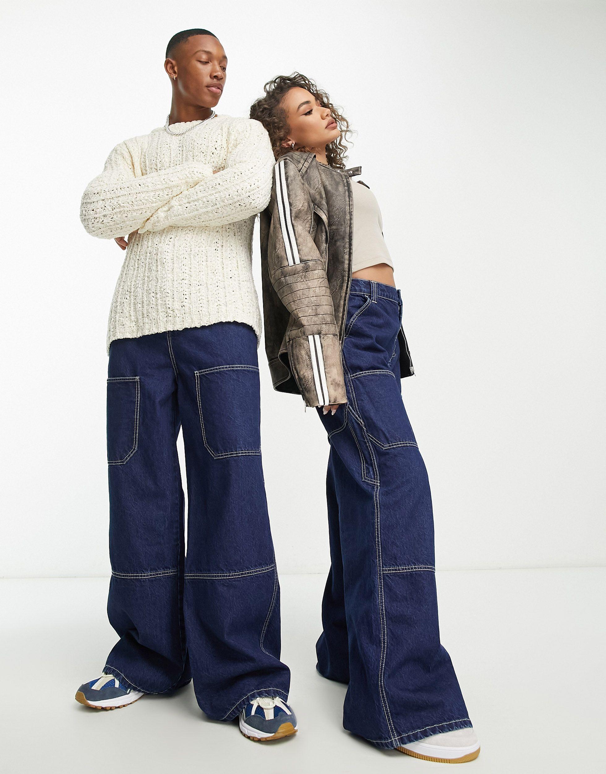 Collusion Unisex baggy Utility Jeans in Blue | Lyst Canada