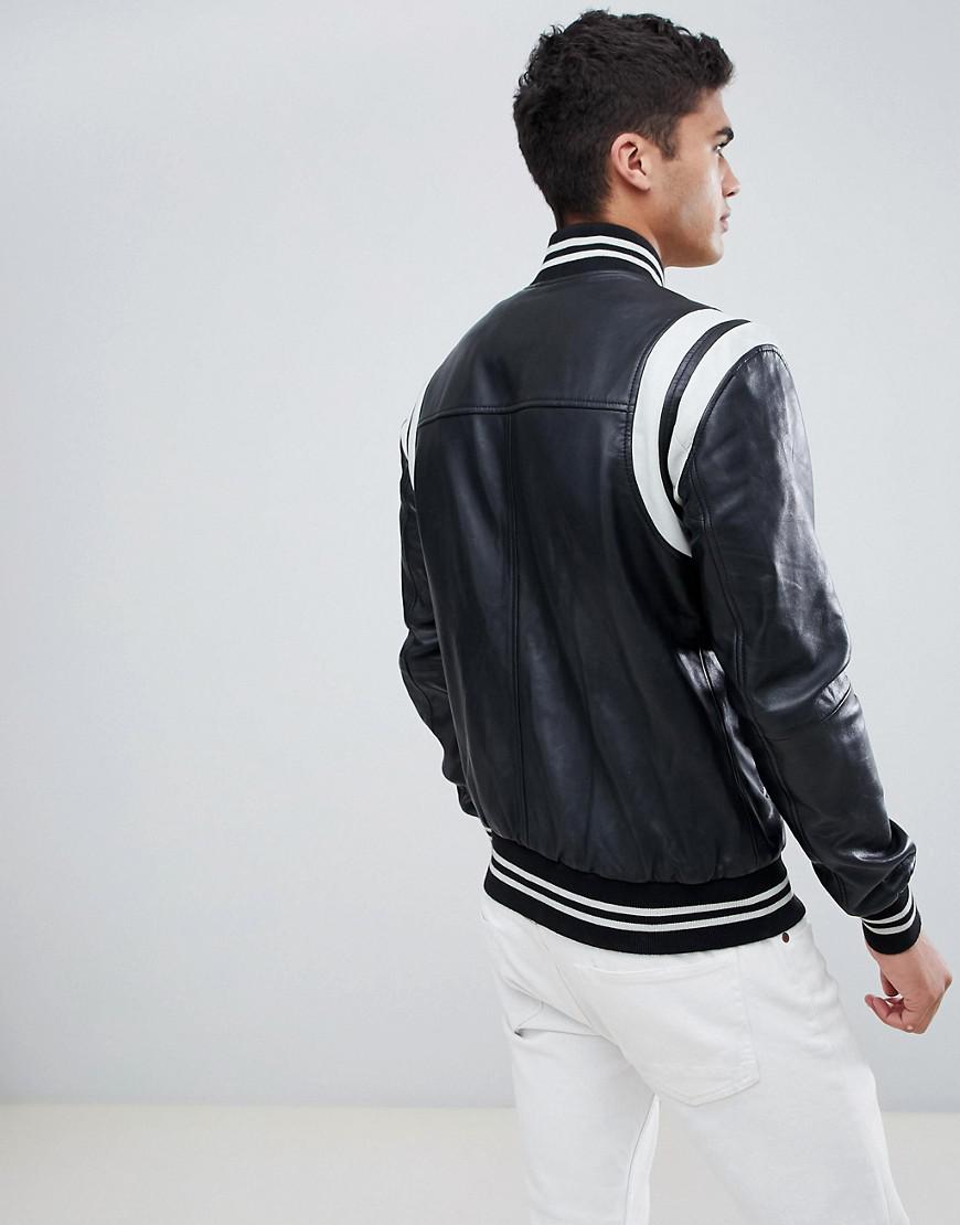 Barney's originals real leather varsity jacket with best sale panelling