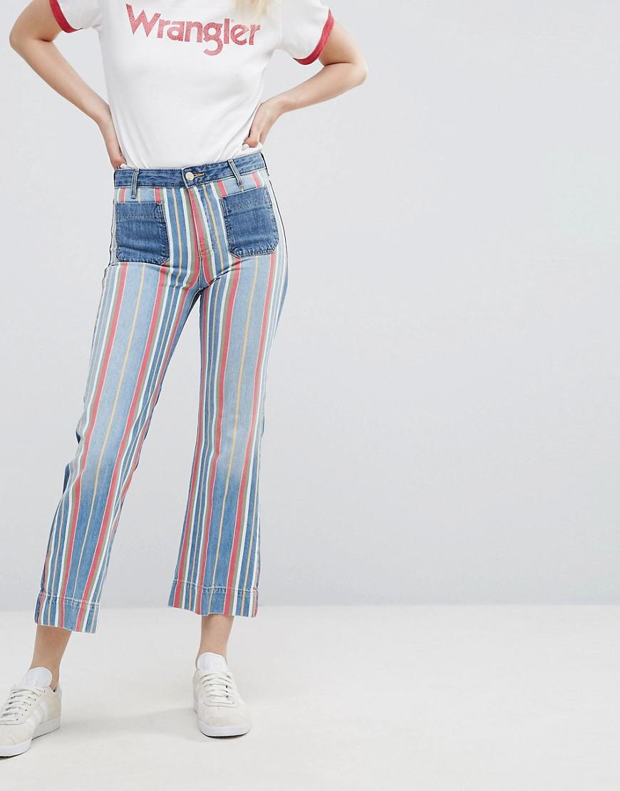 Wrangler Cropped Stripe Flare Jean in Blue | Lyst