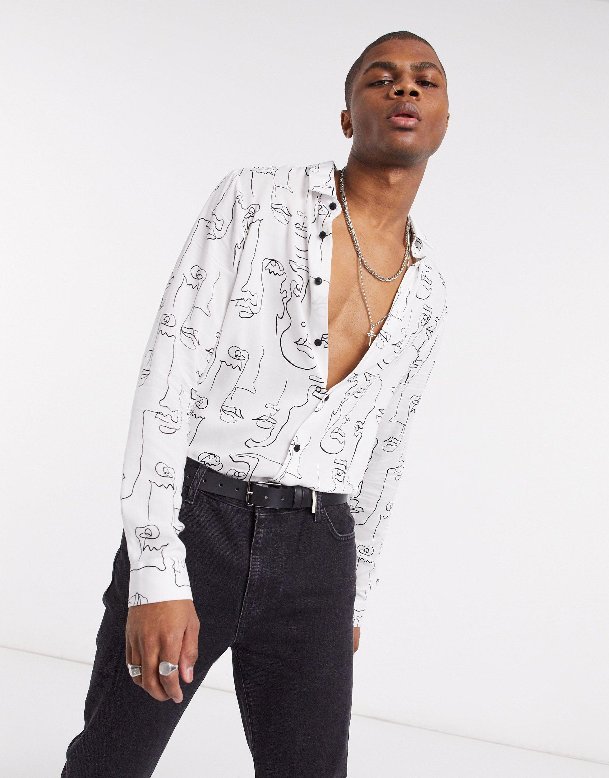 ASOS Regular Fit Shirt With Scribble Face Print in White for Men | Lyst