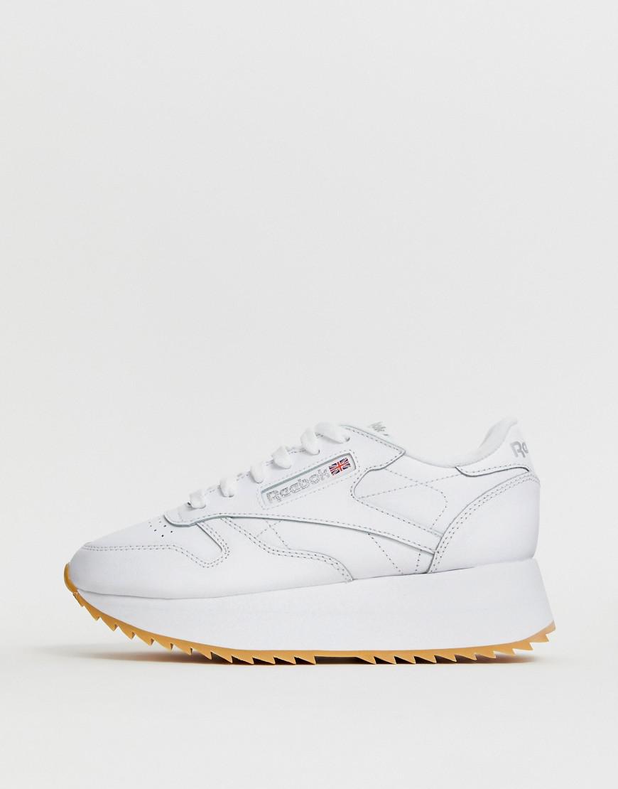 reebok white classic leather double trainers