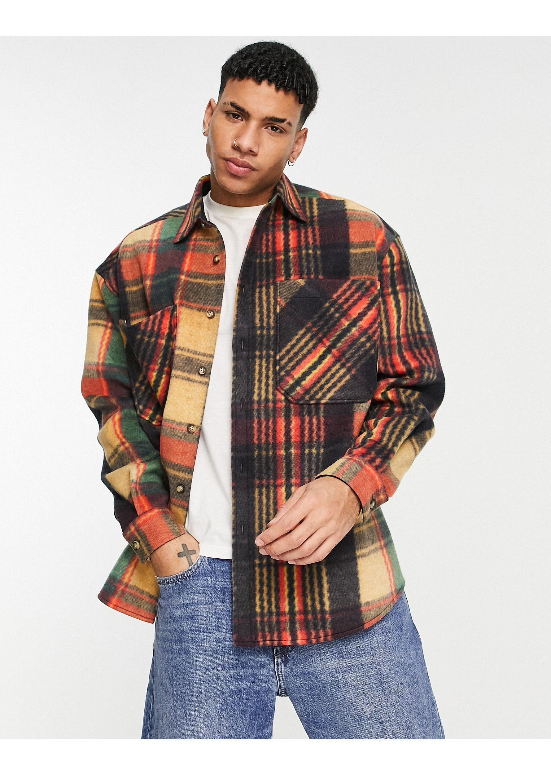 TOPMAN Fleece Checked Overshirt for Men | Lyst