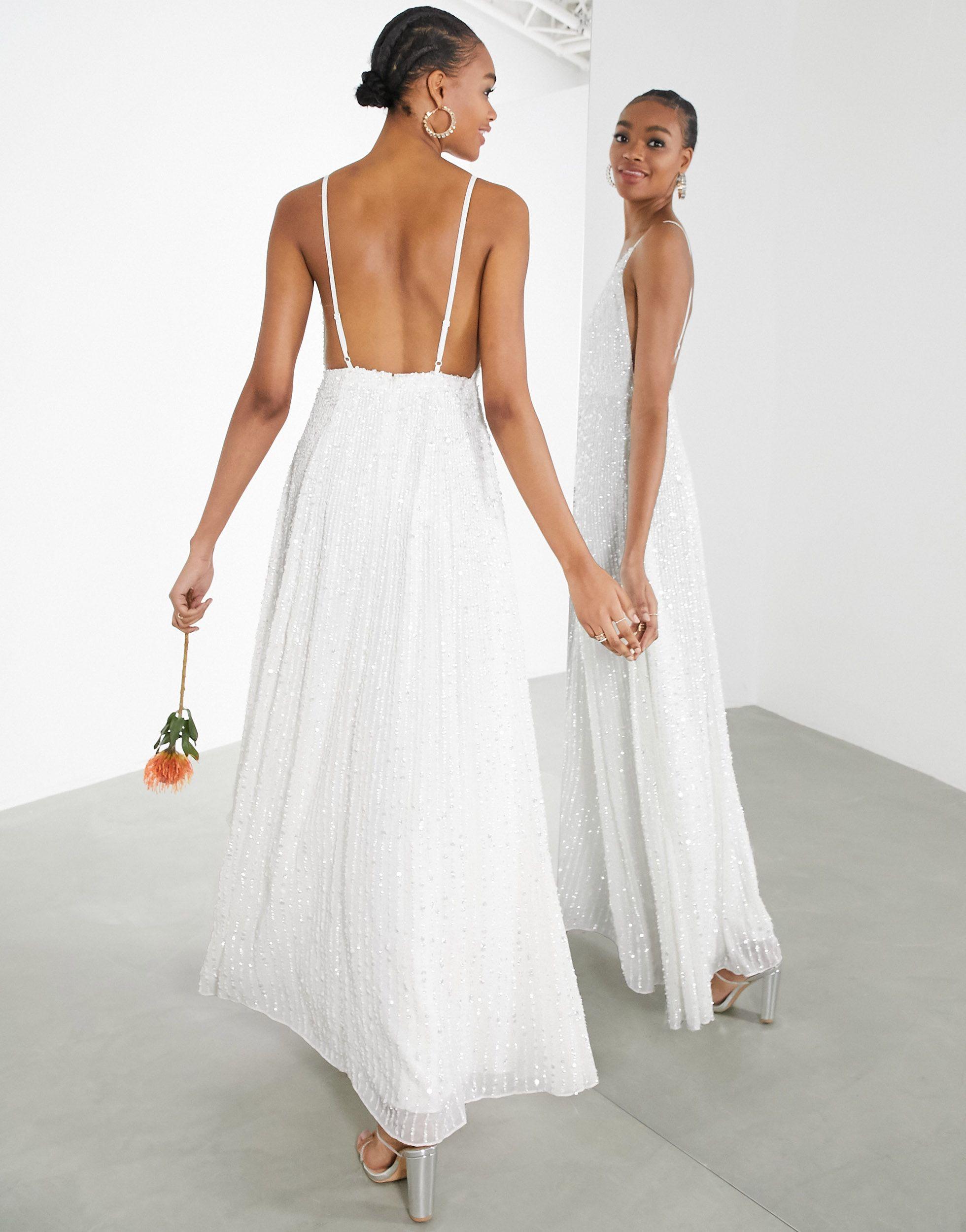 ASOS Josie Embellished Cami Maxi Wedding Dress in White | Lyst