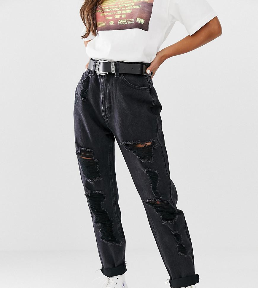 black ripped high waisted mom jeans